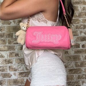 Juicy Couture Pink Baguette leather Shoulder Bag rhinestone teddy bear bag chain